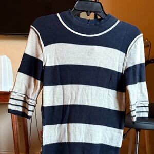 We The Free Navy and Cream Striped Crew neck Sweater